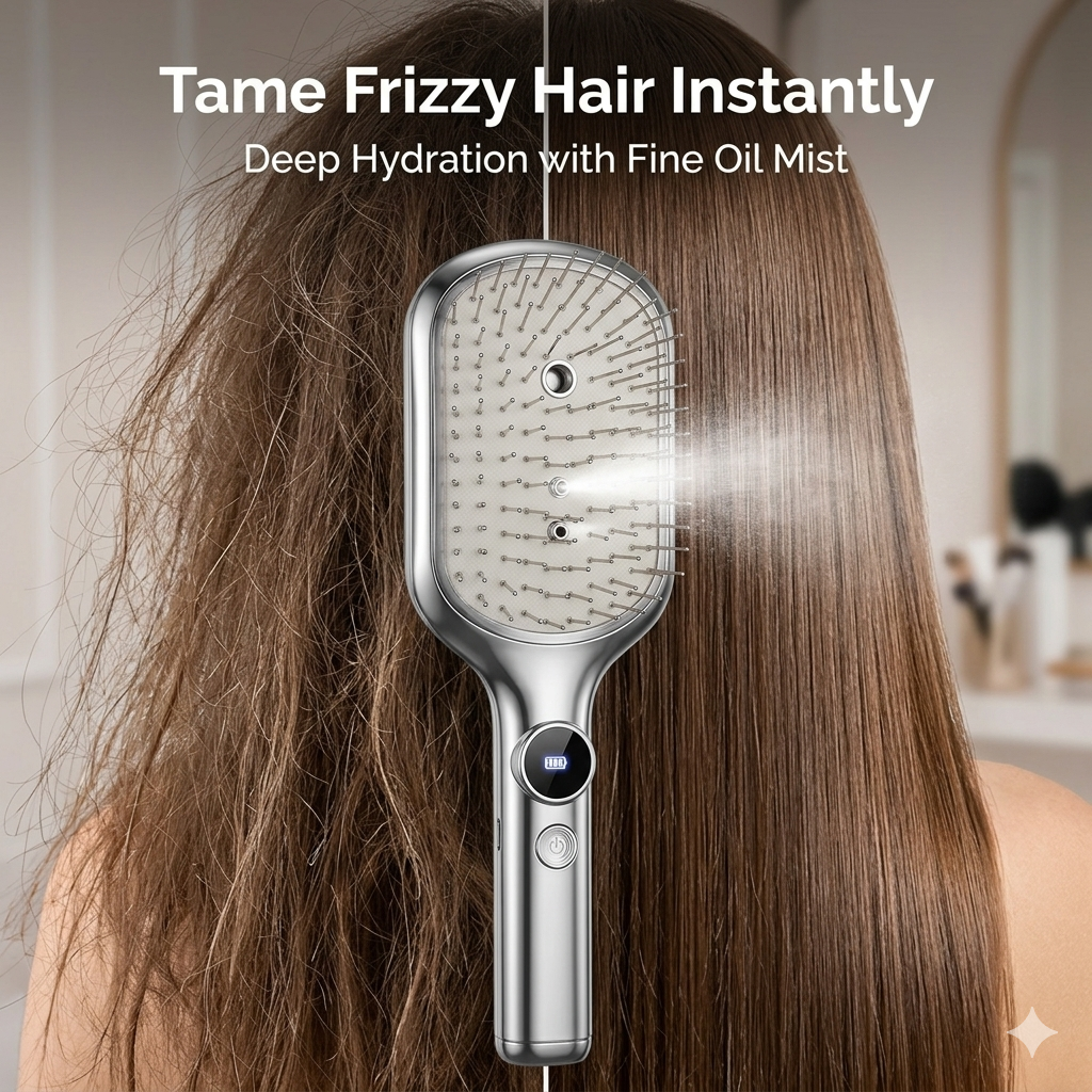 Mist Hair Brush Scalp Massager for Frizz-Free Styling